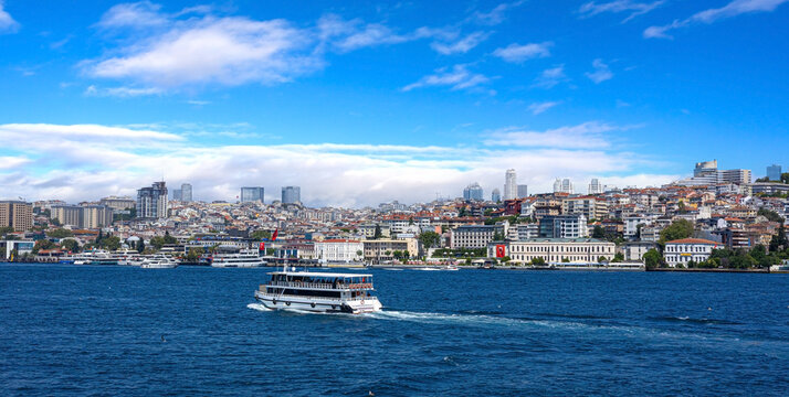 Istanbul bosphorus ferry navigating urban cityscape