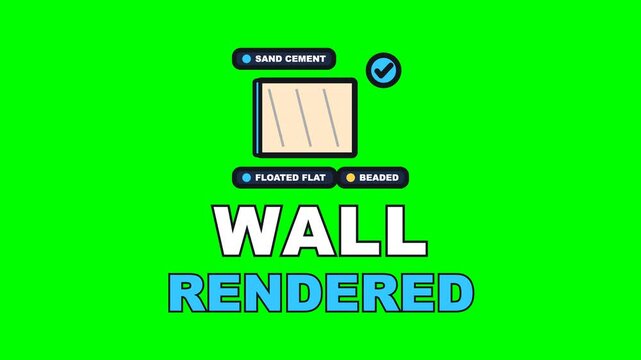 4K green screen WALL RENDERED animated text - the coat going on band by band and the float taking it flat, kinetic typography plastering overlay for trade content, chroma key
