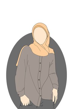 Minimalist vector illustration of a young woman wearing a hijab and casual shirt.