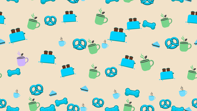 Pattern of Toasters, Mugs, Pretzels, and Bones