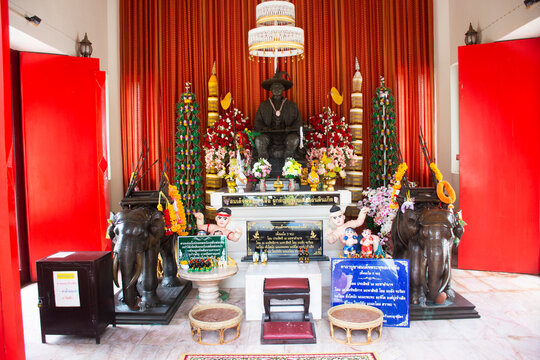Shrine of King Sanphet VIII or King Sua legendary tiger king of Ayutthaya and located at birthplace in Wat Pho Prathap Chang for thai people travel visit respect on August 1, 2026 in Phichit, Thailand