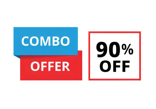 90 percent discount combo offer sale banner isolated on white background