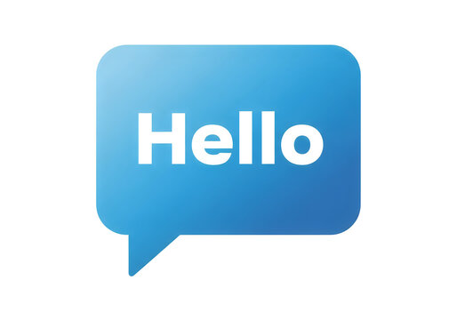 Blue speech bubble with hello text message icon isolated on white background