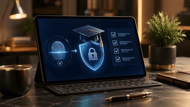 Online Assessment Secure Test On Tablet With Fingerprint Authentication