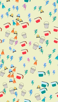 Camping and weather pattern with campfires and lightning