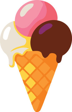 Chocolate Ice Cream Cone Isolated on White Background, Sweet Frozen Dessert with Creamy Scoop and Crispy Wafer Waffle Cone, Summer Treat Vector Illustration