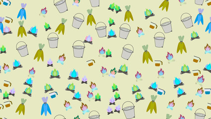 Seamless pattern of campfires and buckets © gerino