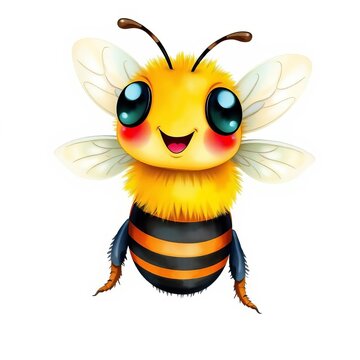 Isolated watercolor bee with striped suit and happy face, suit, smile