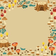 Fototapeta premium Fairytale forest frame background, cute animal illustration vector