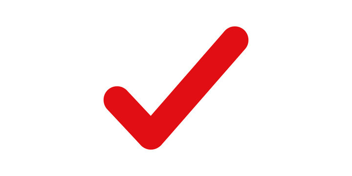 Red checkmark icon with smooth rounded corners on grid background.
