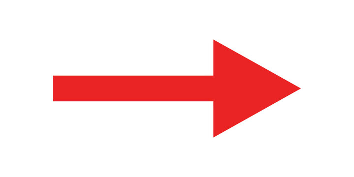 Bold red arrow pointing right flat icon for digital navigation direction.