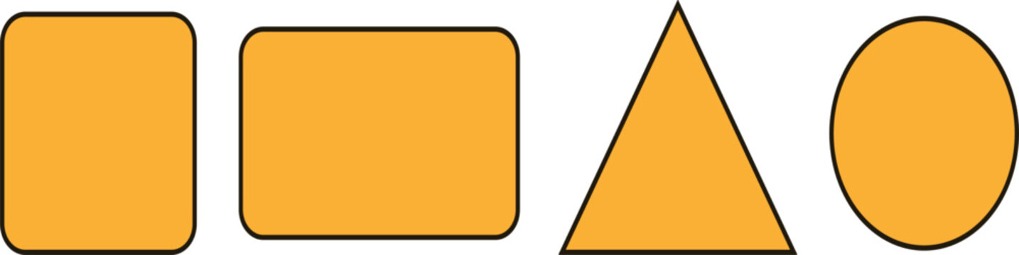 Yellow Geometric Shape Icon Set with Rounded Rectangle, Square, Triangle, and Oval Outlines for Infographic Layouts, Label Badges, and Abstract Graphic Designs