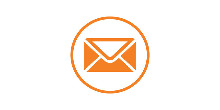 Orange envelope mail icon inside circular frame for contact interface.