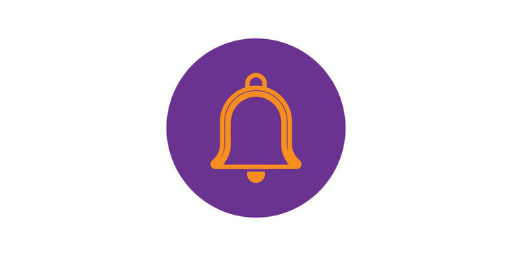 Orange bell notification icon in a purple circle for reminder alert concept.