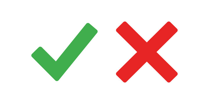 Check mark and cross symbol flat icon for feedback and verification tasks.