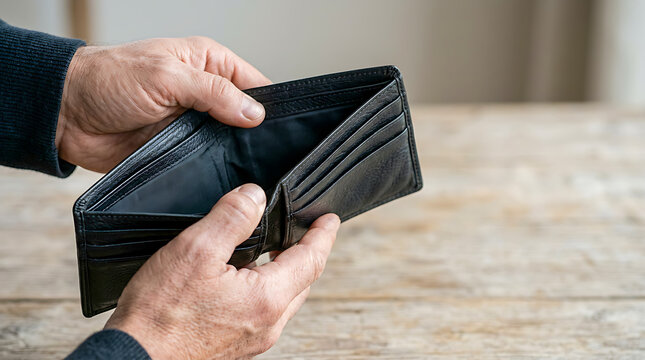 Empty Wallet in Man's Hand Representing Financial Problems.