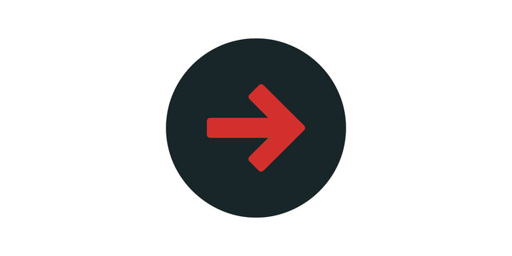 Minimalist red right arrow icon dark circular button web interface tool.