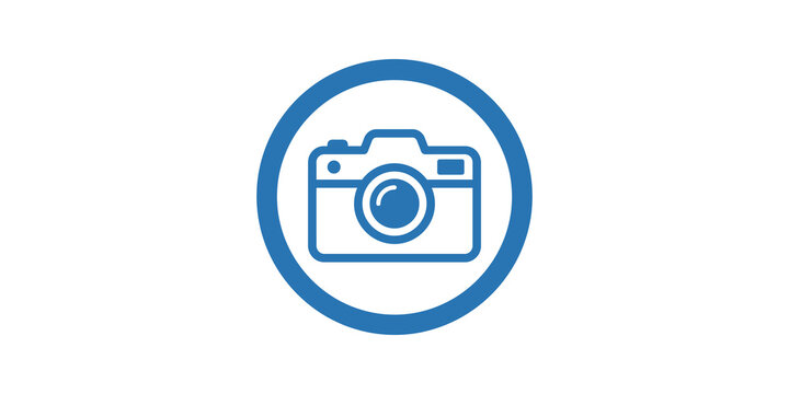 Blue photo camera symbol inside circle indicating photography concepts.