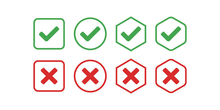 Green checkmark and red cross icon set for validation designs.