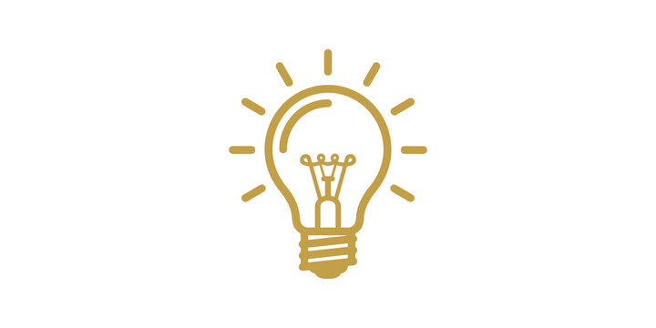 Golden lightbulb idea icon with rays symbolizing creativity energy.