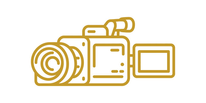 Video camera gold outline icon for professional media production.
