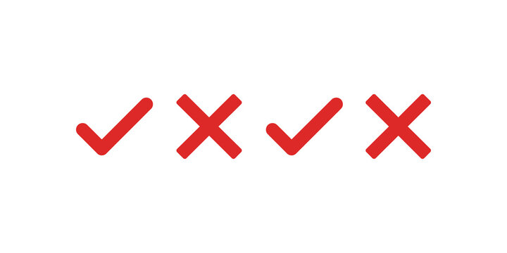 Red checkmark and cross mark icons for decision making on transparent background.