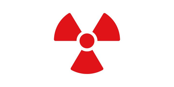 Red radioactive hazard warning symbol for industrial safety and danger sign.