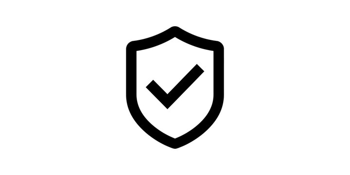 Black security shield protect checkmark logo isolated on transparent.