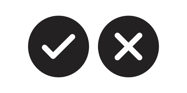 Black checkmark cross round button icons design pack on transparent.