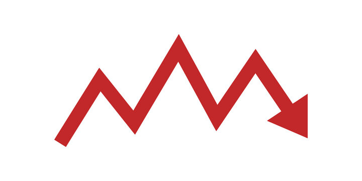 Red business decline chart arrow vector representing financial recession.