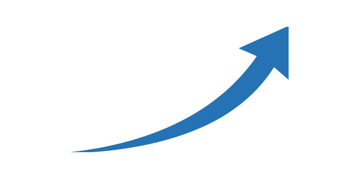 Blue curved arrow icon for business performance growth and data increase.