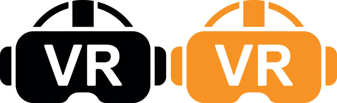 Modern vr headset icons in black and orange with stylish design