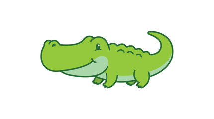 Obraz premium Cute cartoon alligator smiling and walking in flat vector style for children illustration design