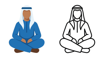 Fototapeta premium Man in traditional arabic clothing sits in a lotus position vector illustration