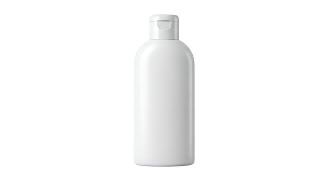 Blank white plastic cosmetic bottle for shampoo or lotion isolated on transparent background