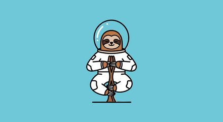 Fototapeta premium Sloth astronaut sitting in a lotus meditation pose.