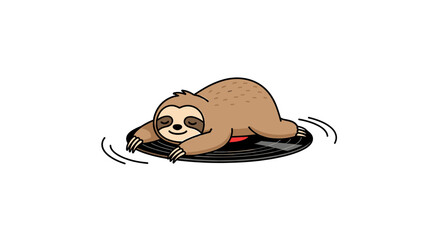 Fototapeta premium Sloth lying on a spinning vinyl record player.