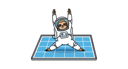 Fototapeta premium Sloth astronaut performing yoga on a platform.