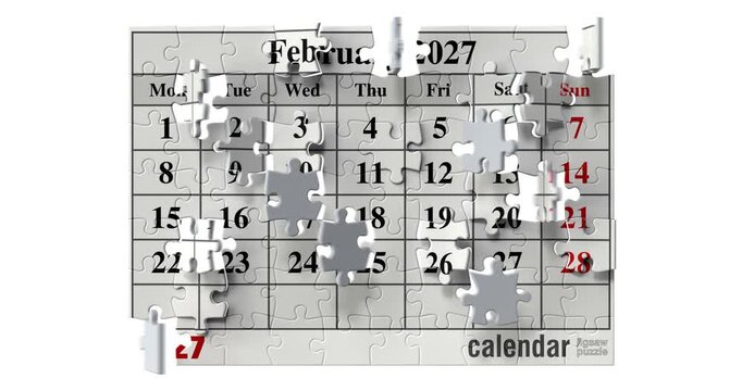 Animated jigsaw puzzle calendar for 2027 - 3D repeatable animation