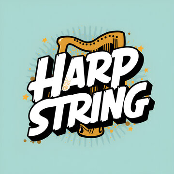 Graphic illustration featuring the text Harp String with a musical instrument icon.