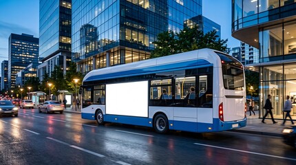 Obraz premium Electric Bus Advertising Mockup Smart City Concept