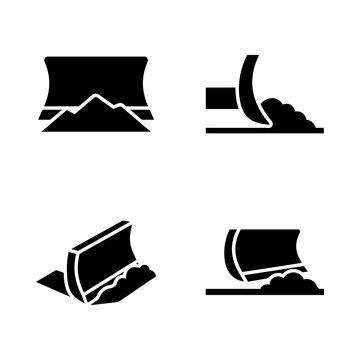 Black and white snow plow blade icons for winter maintenance and construction equipment.