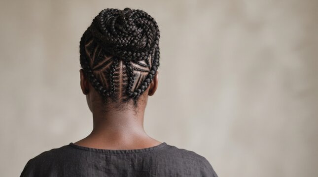 Macro Rear View of Elegant Natural Braided Hairstyle

