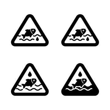 Environmental hazard warning sign icons showing dead fish and water pollution.