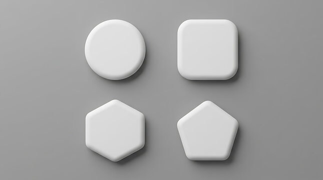 Four white geometric shapes arranged in a grid on gray background circle square