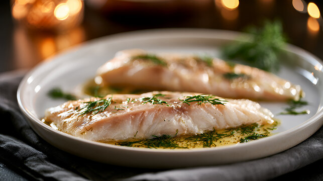 Zanderfilet from the Mecklenburg Lake District served with herbs and seasonings