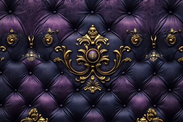 Obraz premium Purple tufted velvet fabric with gold baroque ornaments