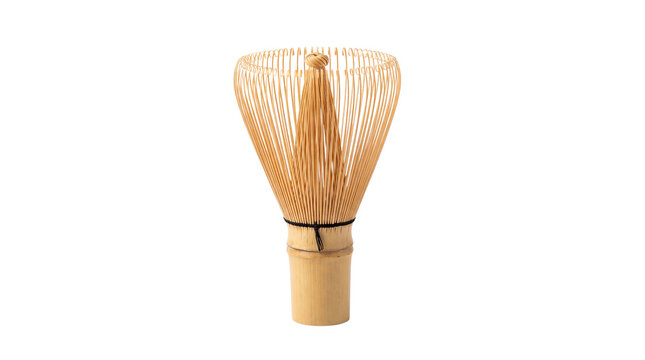 Traditional bamboo matcha whisk, authentic chasen tea tool for Japanese ceremony, handcrafted wooden green tea stirrer isolated PNG with Transparent Background