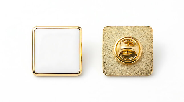 Two square enamel lapel pins with gold trim and backing
