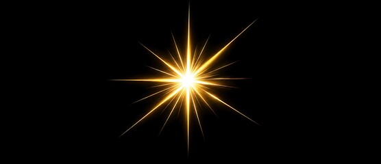 Fototapeta premium Bright Golden Starburst with Radiating Light Rays on Black Background